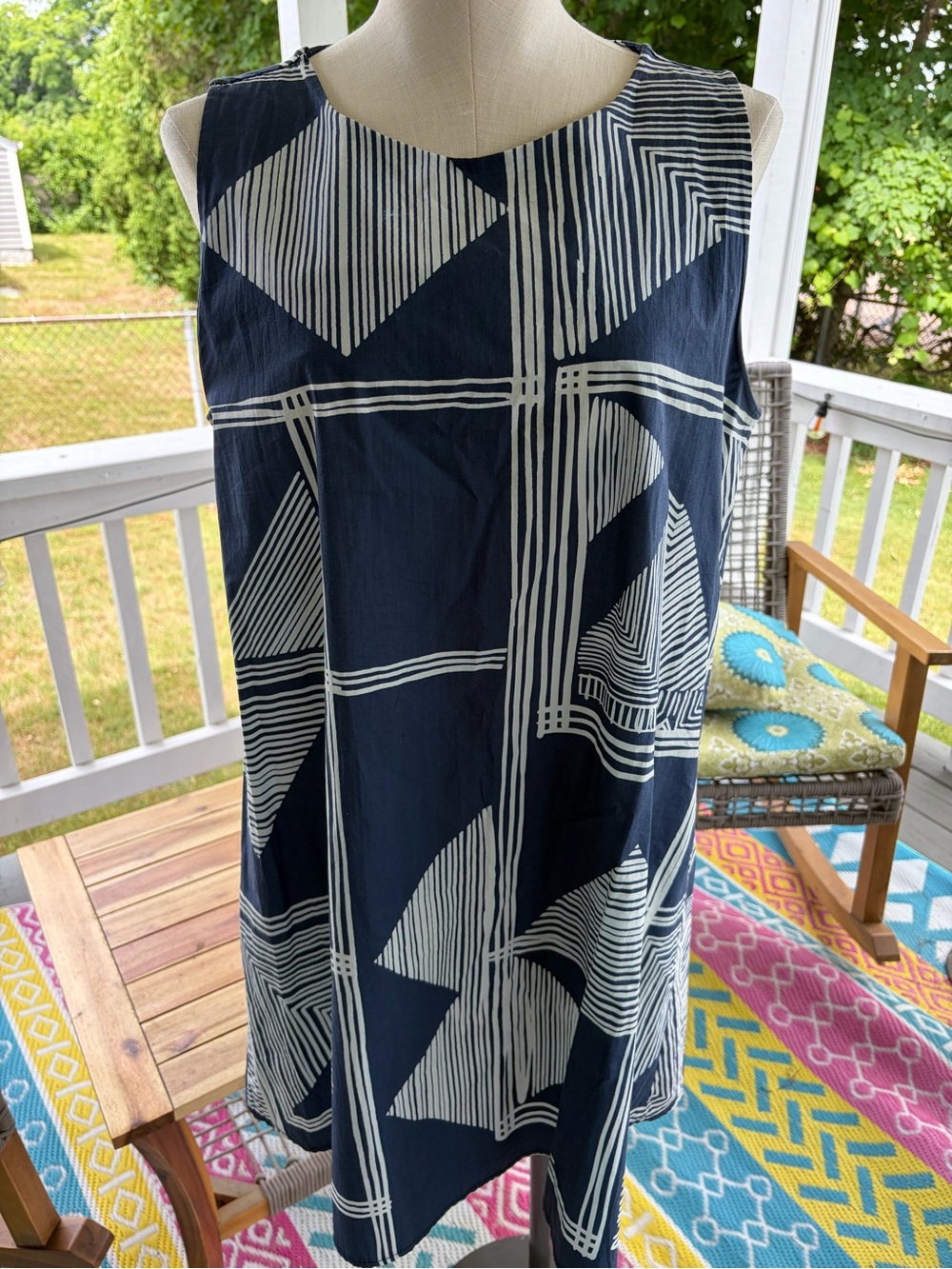 Navy Geometric Sleeveless A-Line Skirt